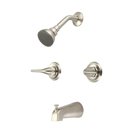 OLYMPIA FAUCETS Two Handle Tub/Shower Set, IPS, Wallmount, Brushed Nickel, Flow Rate (GPM): 1.5 P-1250-BN